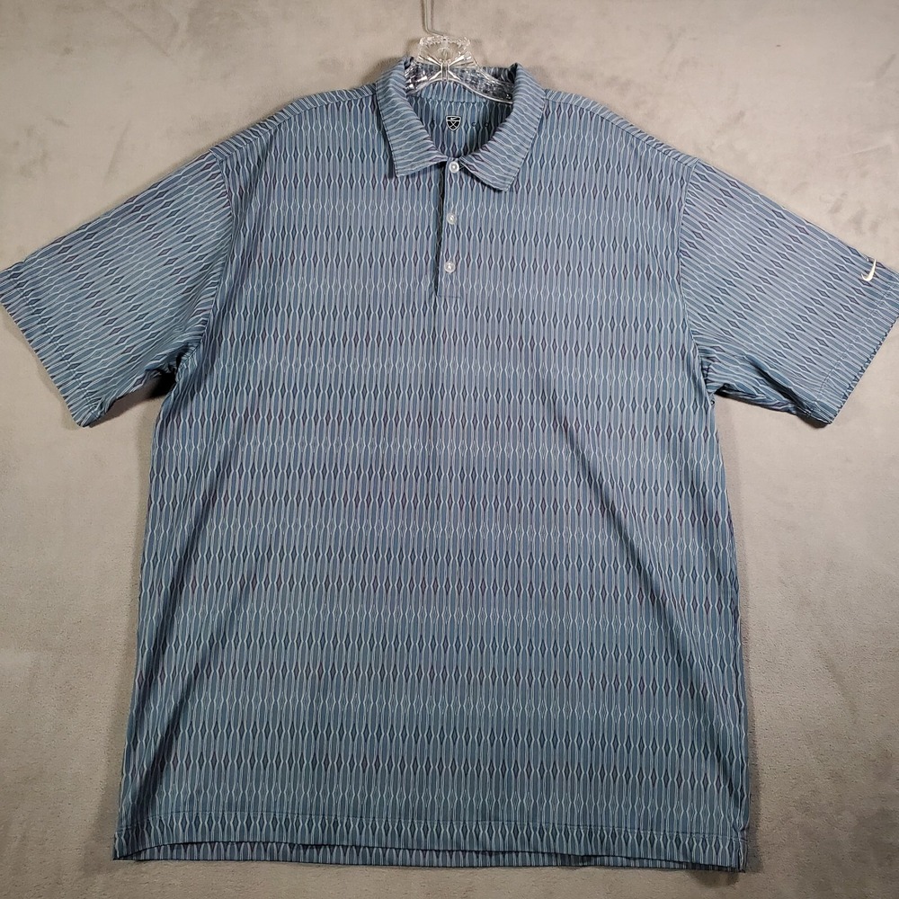 Nike Golf‎ Polo Shirt Mens XL Blue Geometric Print Dri-Fit Performance Stretch